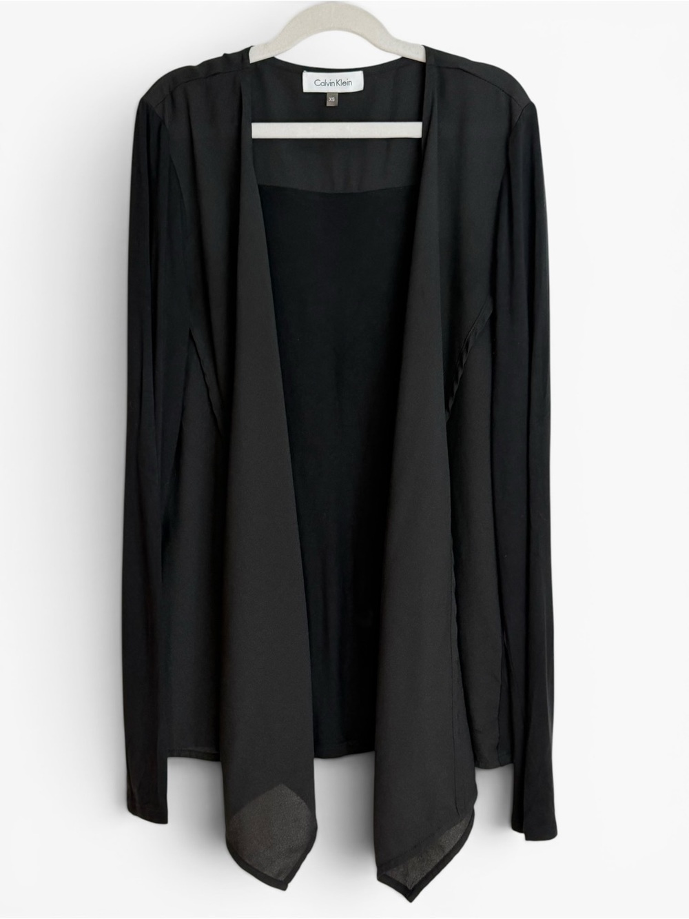 Calvin Klein Black Open Front Drape Cardigan Lightweight Long Sleeve XS
